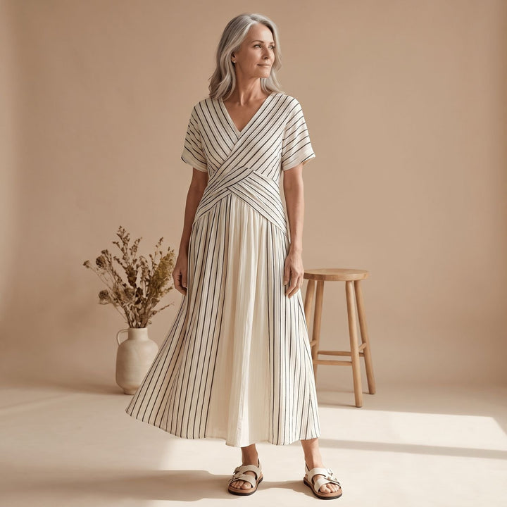 Women's Loose-Fit V-Neck Striped Maxi Dress - Black