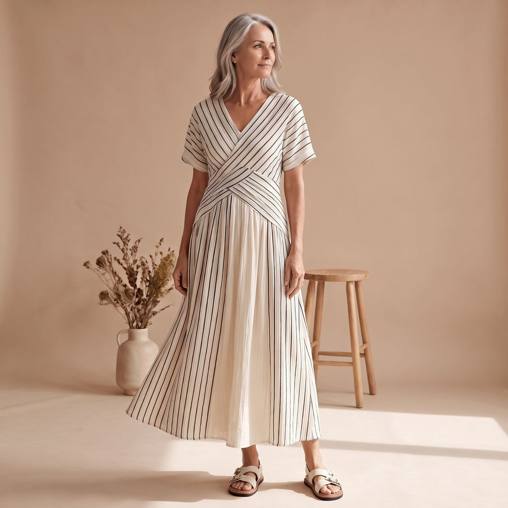 Women's Loose-Fit V-Neck Striped Maxi Dress - Blue