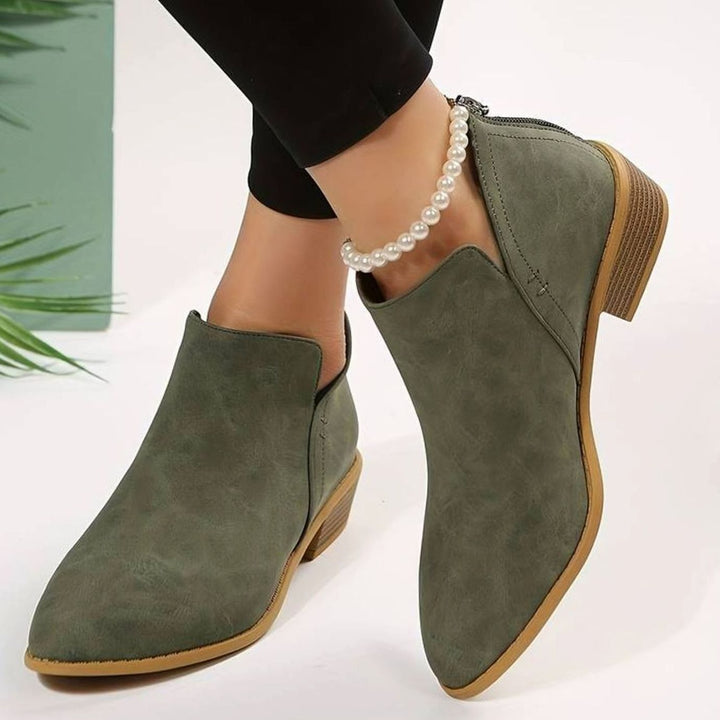 Women's Low-Heel Pointed-Toe Slip-On Suede Ankle Boots - Green