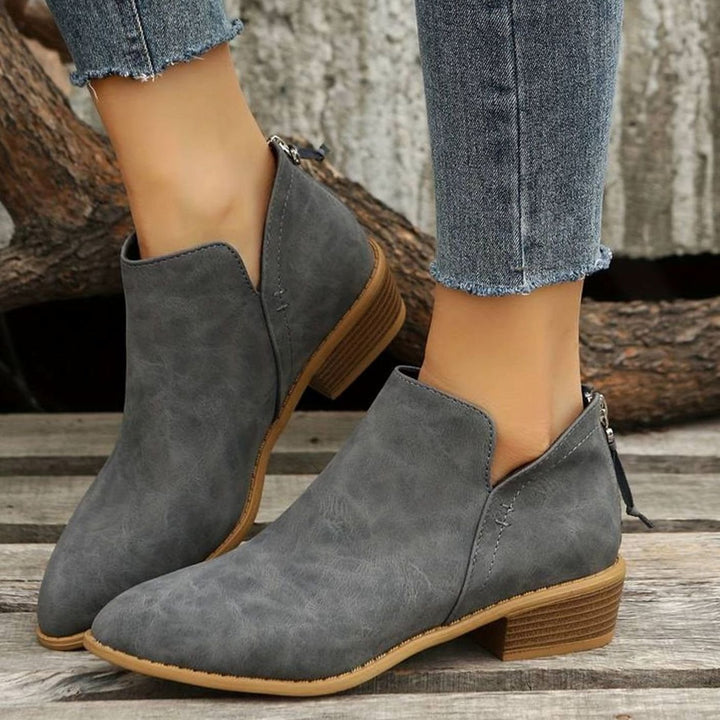 Women's Low-Heel Pointed-Toe Slip-On Suede Ankle Boots - Grey