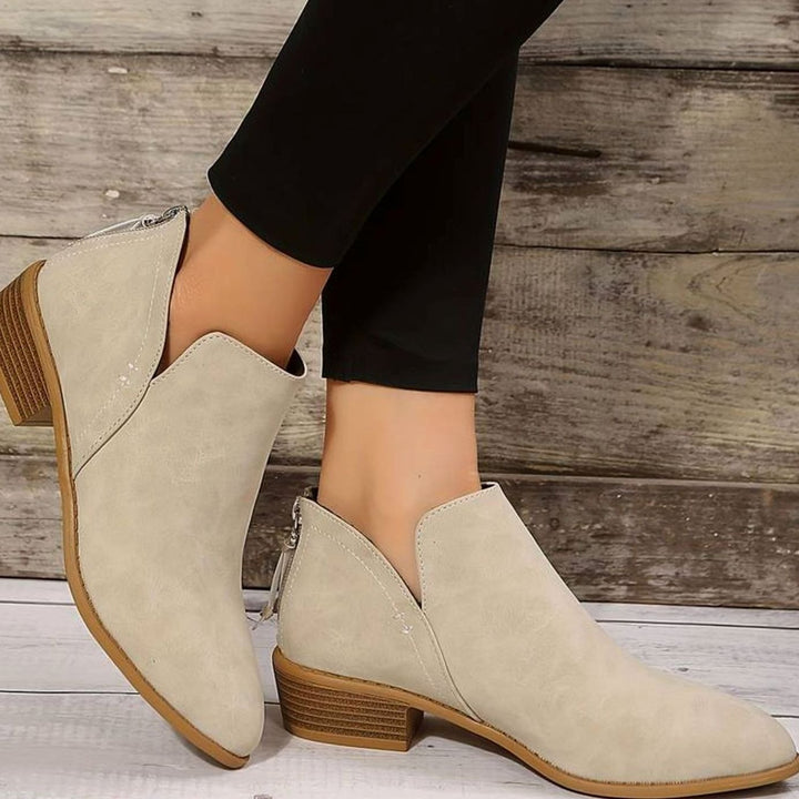 Women's Low-Heel Pointed-Toe Slip-On Suede Ankle Boots - Beige