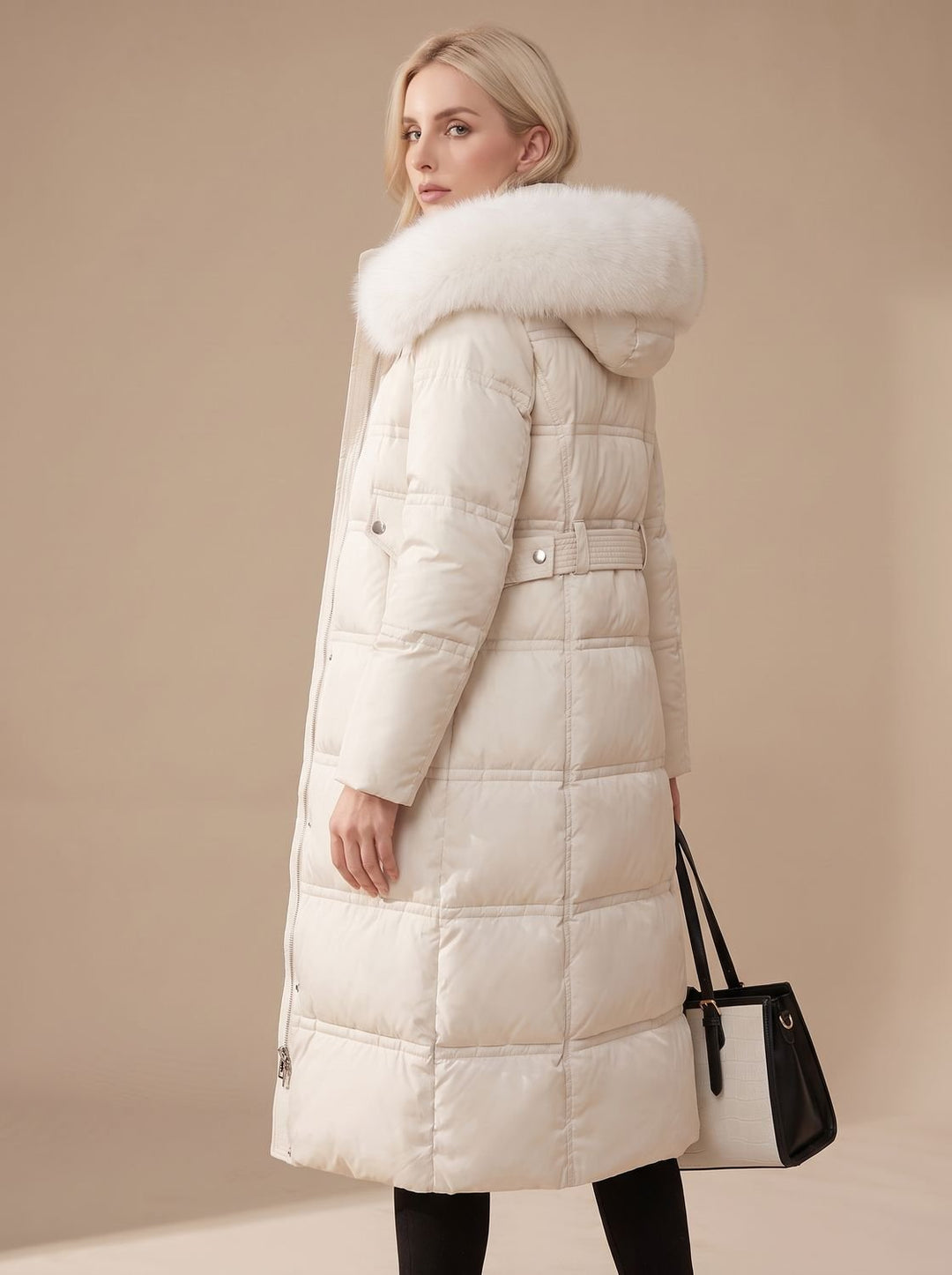 Women's Luxury Long Puffer Parka Fur-Hood Winter Coat