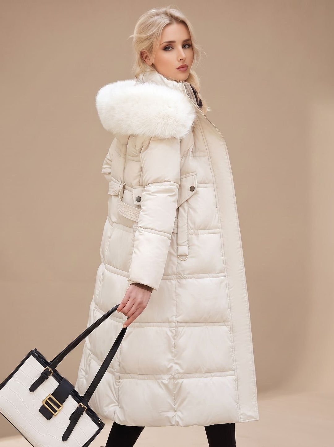 Women's Luxury Long Puffer Parka Fur-Hood Winter Coat