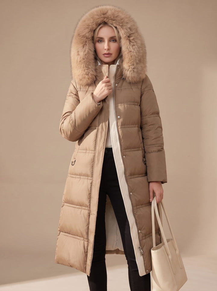Women's Luxury Long Puffer Parka Fur-Hood Winter Coat