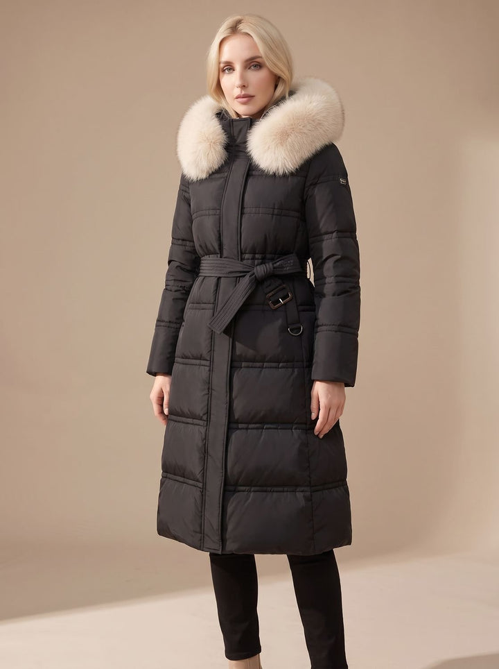 Women's Luxury Long Puffer Parka Fur-Hood Winter Coat