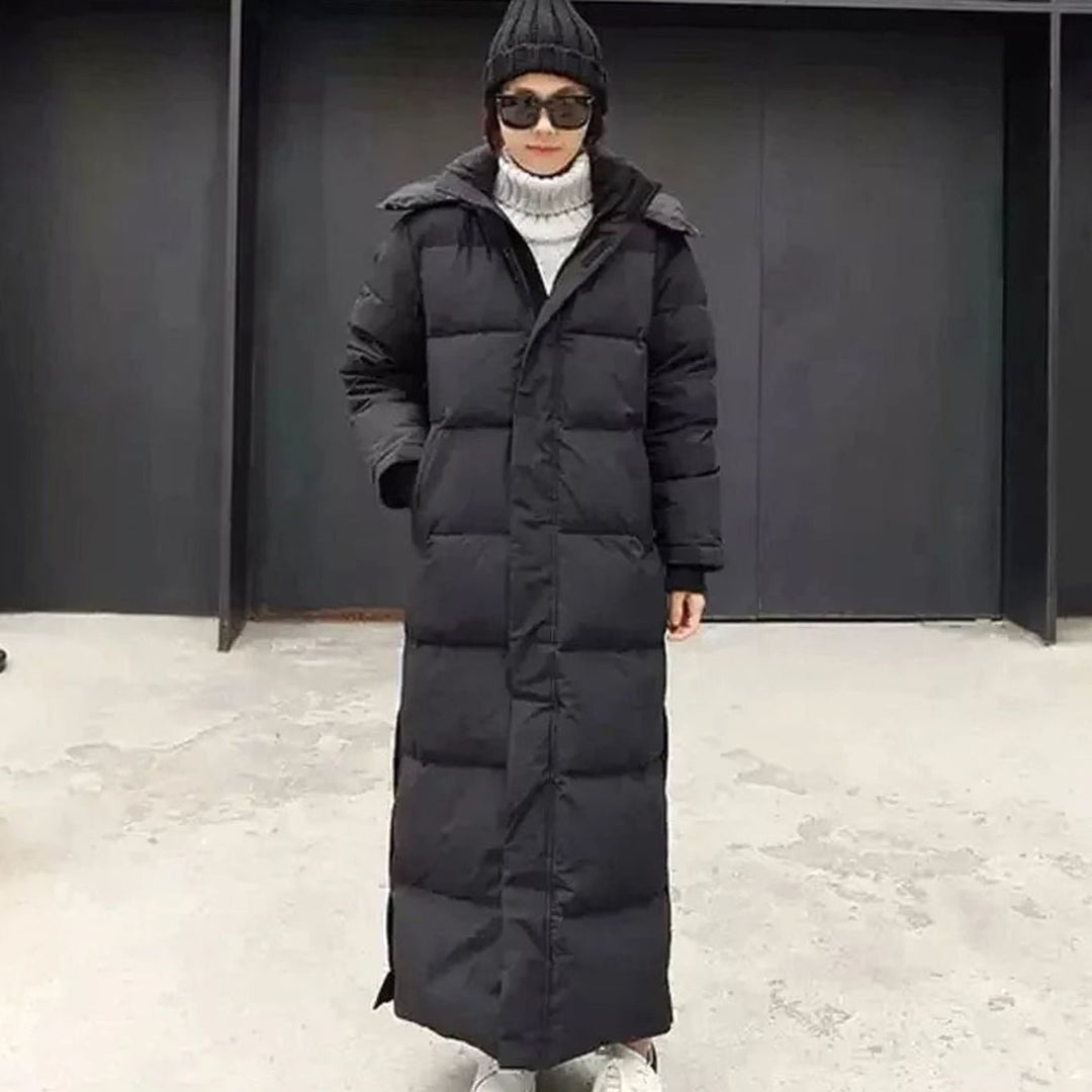 Women's Maxi-Length Hooded Long Puffer Coat - Black