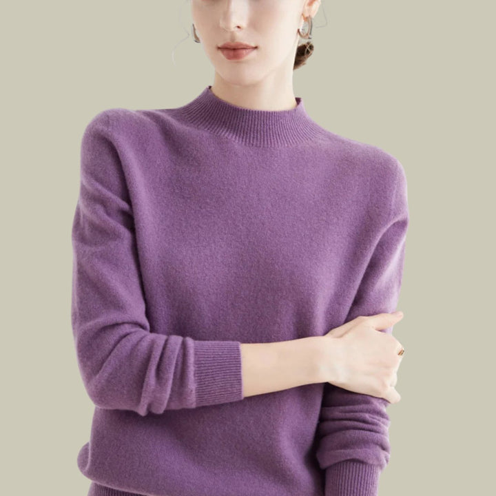 Women's Merino Mock-Neck Long-Sleeve Wool Sweaters - Purple