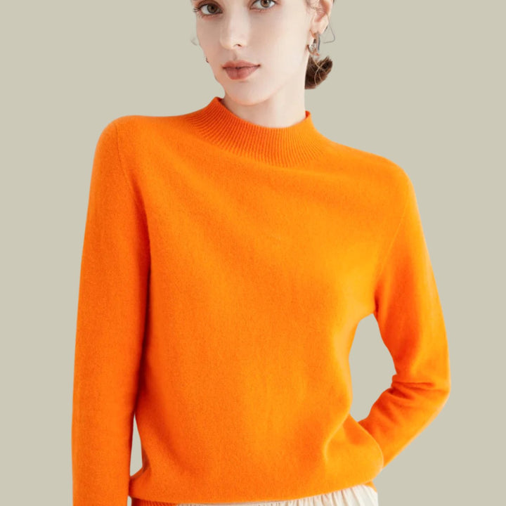 Women's Merino Mock-Neck Long-Sleeve Wool Sweaters - Orange