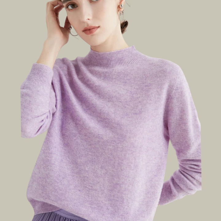 Women's Merino Mock-Neck Long-Sleeve Wool Sweaters - Jacquard Purple