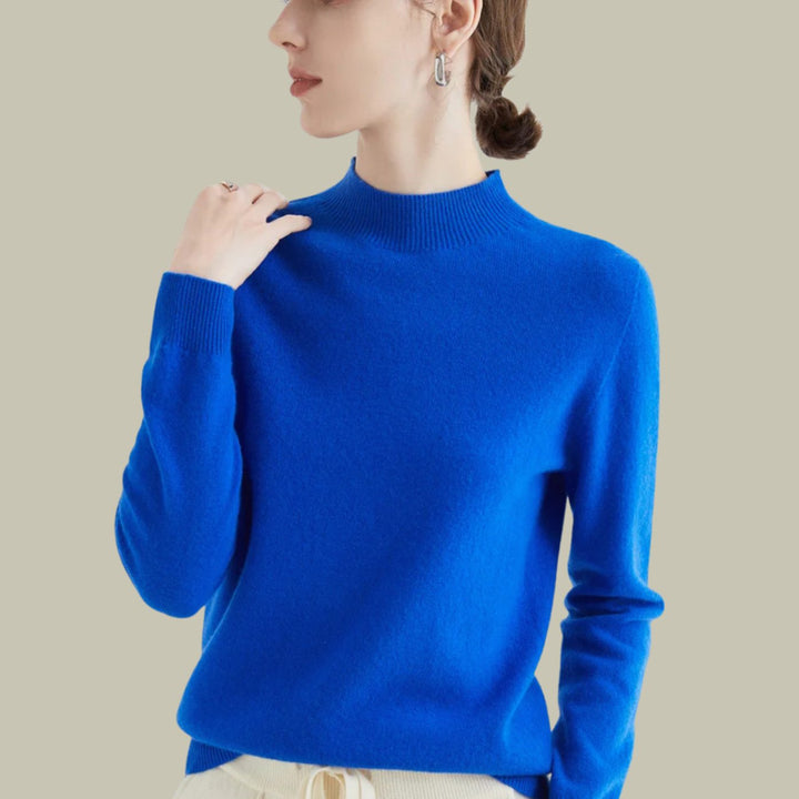 Women's Merino Mock-Neck Long-Sleeve Wool Sweaters - Blue
