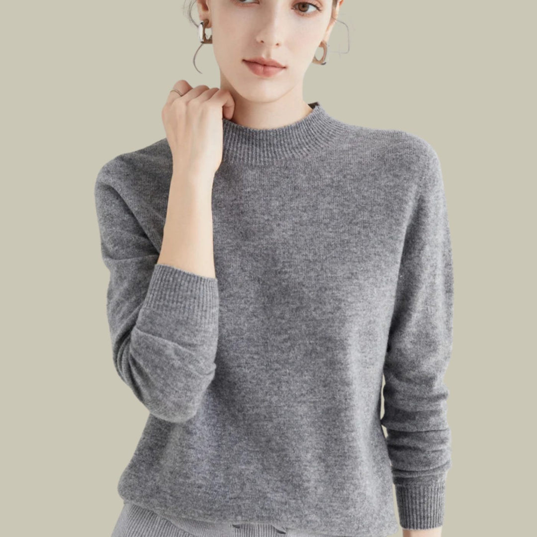 Women's Merino Mock-Neck Long-Sleeve Wool Sweaters - Grey