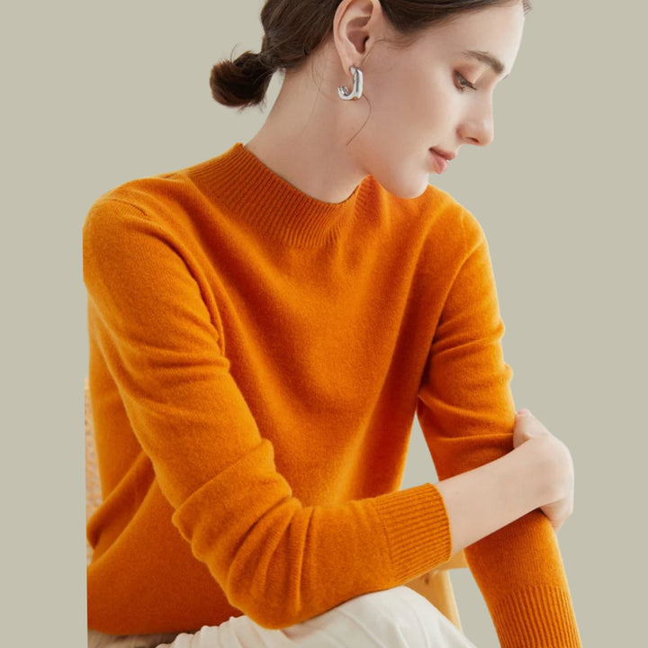Women's Merino Mock-Neck Long-Sleeve Wool Sweaters - Pumpkin