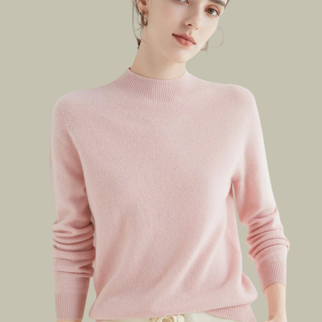 Women's Merino Mock-Neck Long-Sleeve Wool Sweaters - Pink