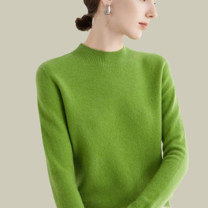 Women's Merino Mock-Neck Long-Sleeve Wool Sweaters - Fruit Green