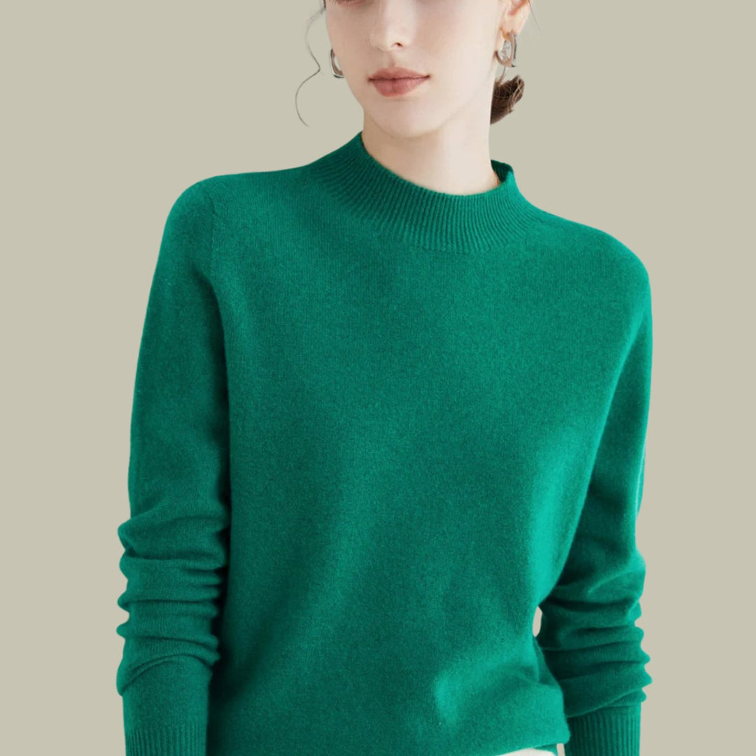 Women's Merino Mock-Neck Long-Sleeve Wool Sweaters - Jacquard Green