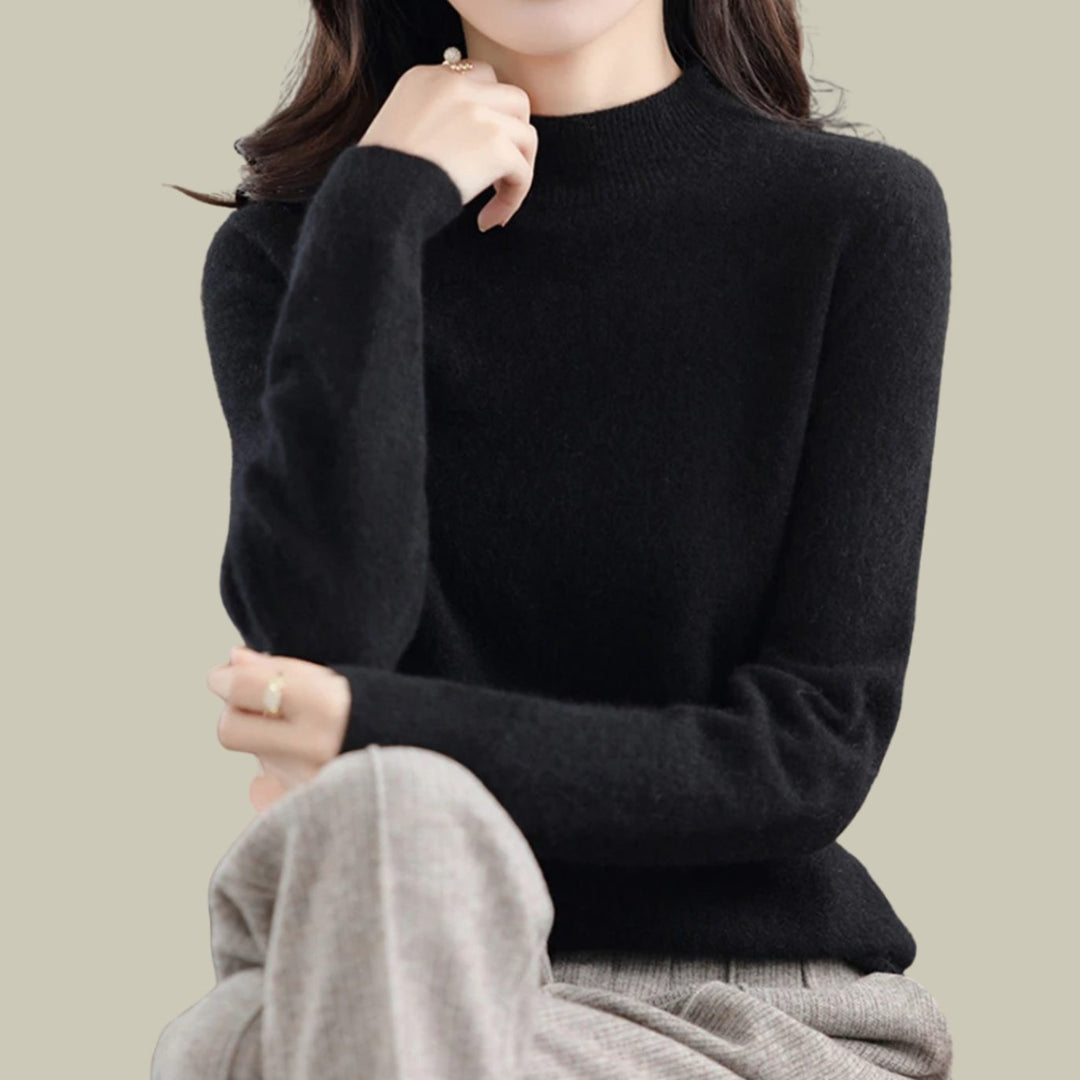 Women's Merino Mock-Neck Long-Sleeve Wool Sweaters - Black
