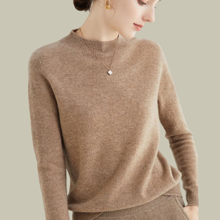 Women's Merino Mock-Neck Long-Sleeve Wool Sweaters - Light Tan