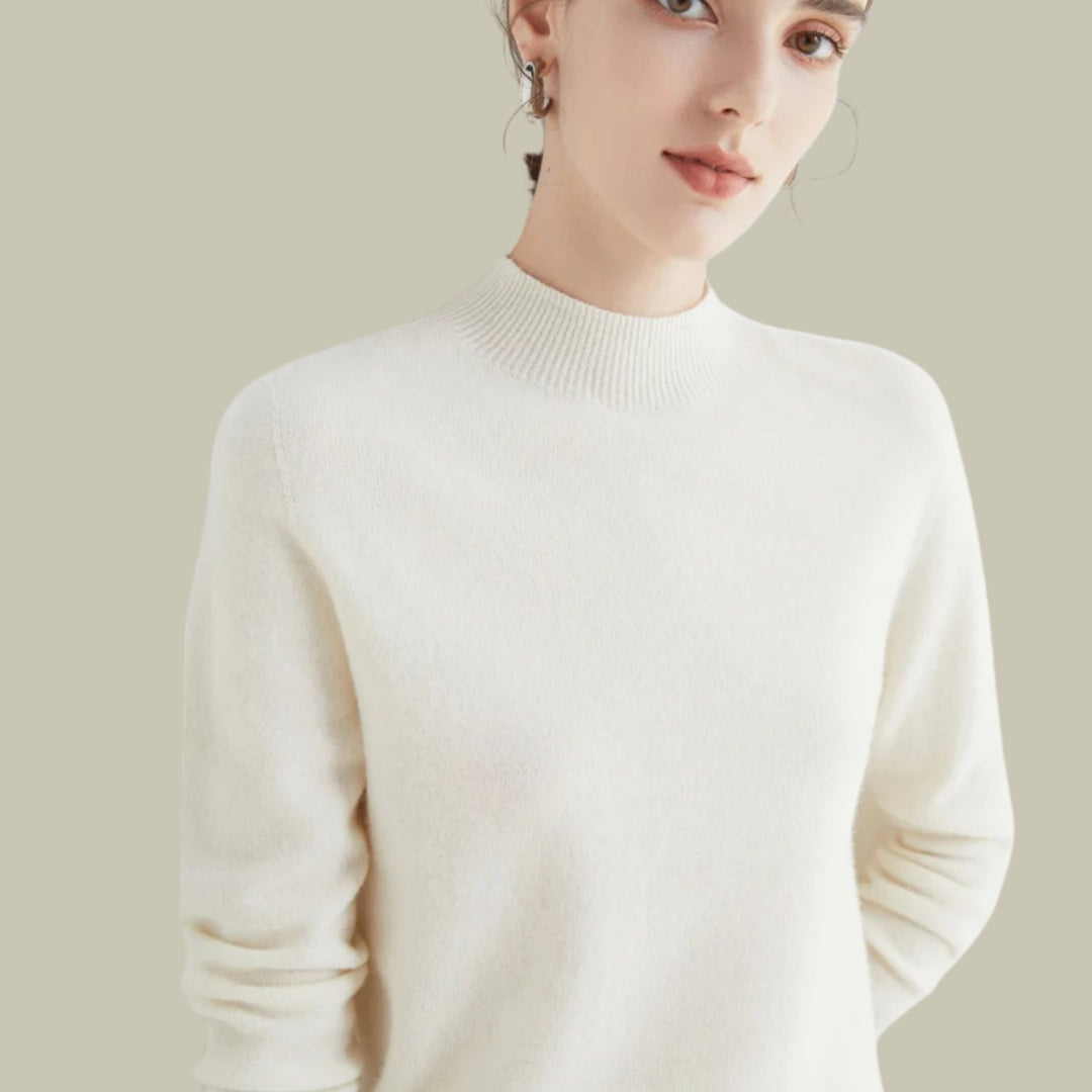 Women's Merino Mock-Neck Long-Sleeve Wool Sweaters - White