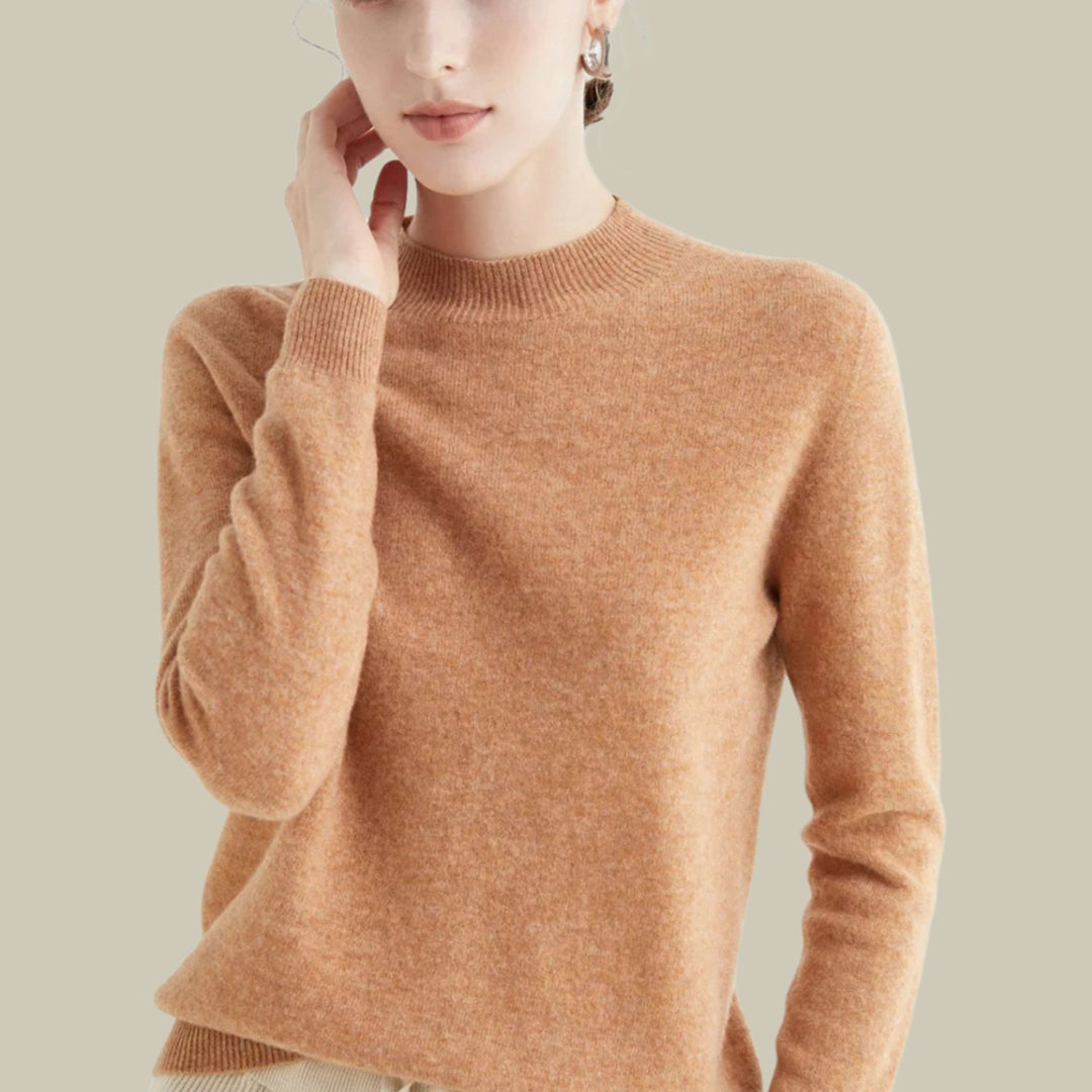 Women's Merino Mock-Neck Long-Sleeve Wool Sweaters - Golden Camel