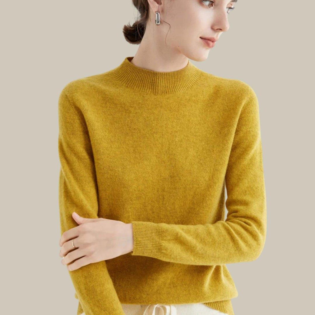 Women's Merino Mock-Neck Long-Sleeve Wool Sweaters - Mustard Yellow
