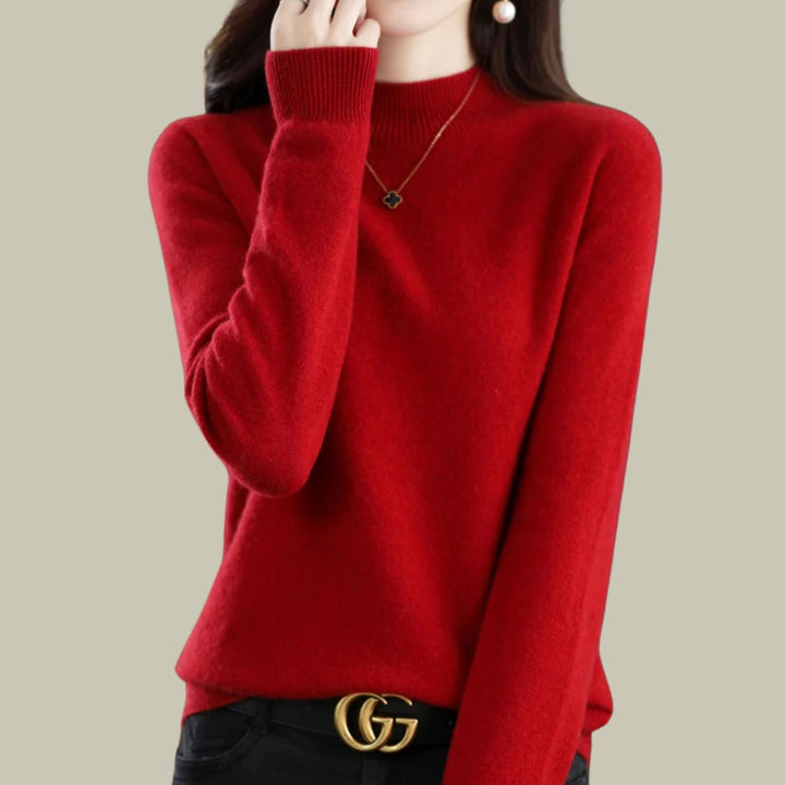 Women's Merino Mock-Neck Long-Sleeve Wool Sweaters - Wine Red