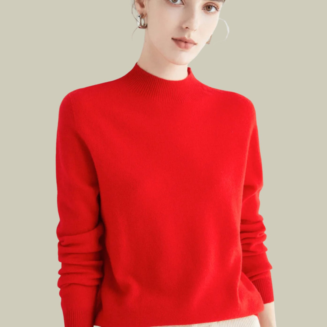 Women's Merino Mock-Neck Long-Sleeve Wool Sweaters - Red