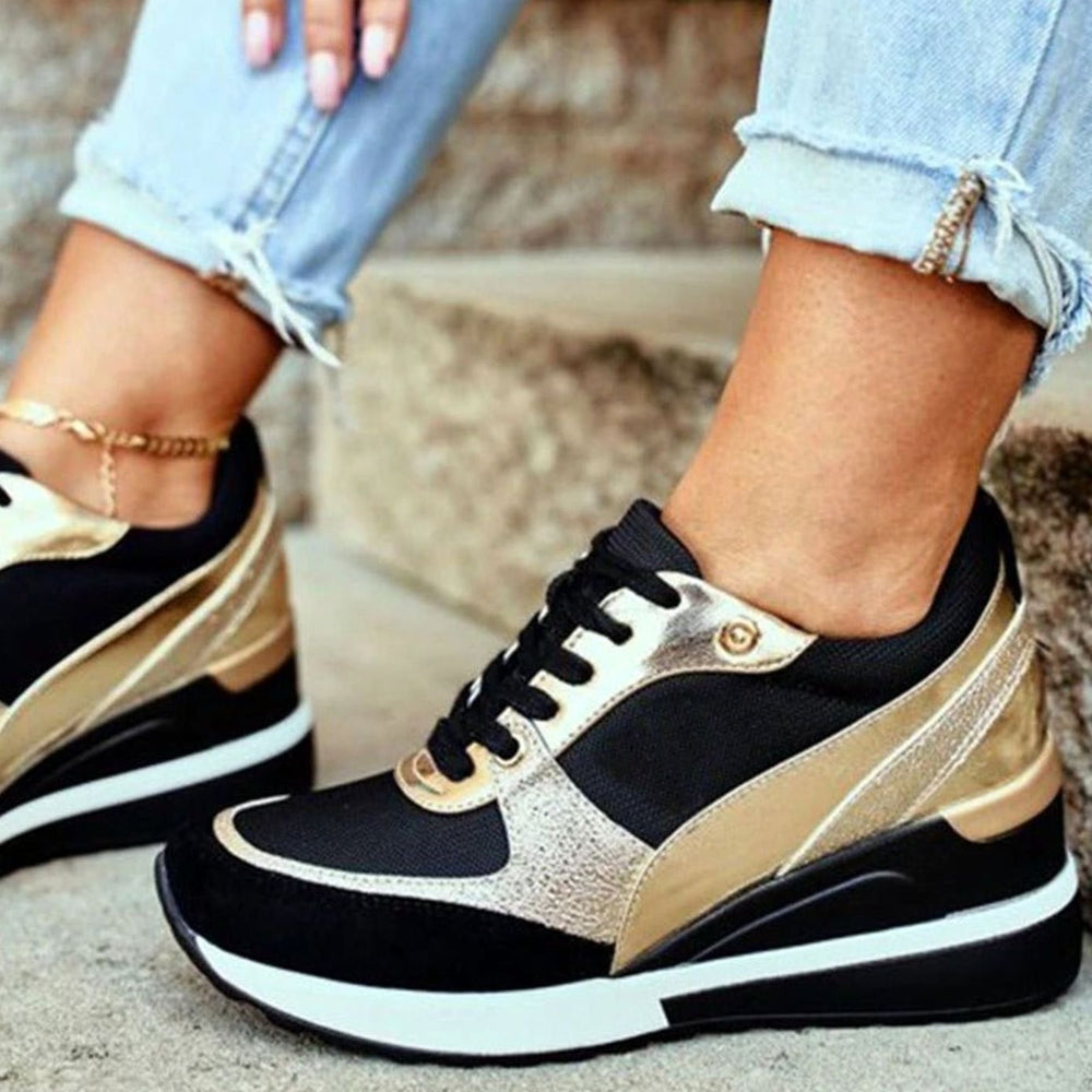 Women's Metallic Two-Tone Lace-Up Wedge Sneakers
