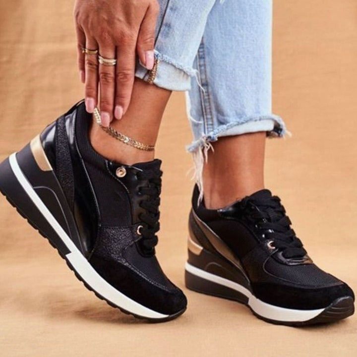 Women's Metallic Two-Tone Lace-Up Wedge Sneakers - Black