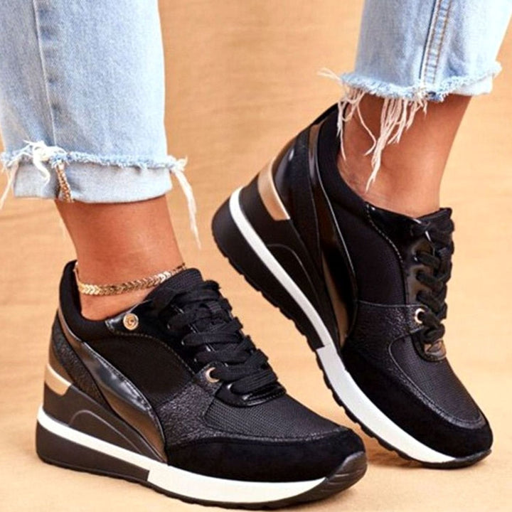 Women's Metallic Two-Tone Lace-Up Wedge Sneakers