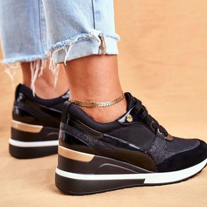 Women's Metallic Two-Tone Lace-Up Wedge Sneakers