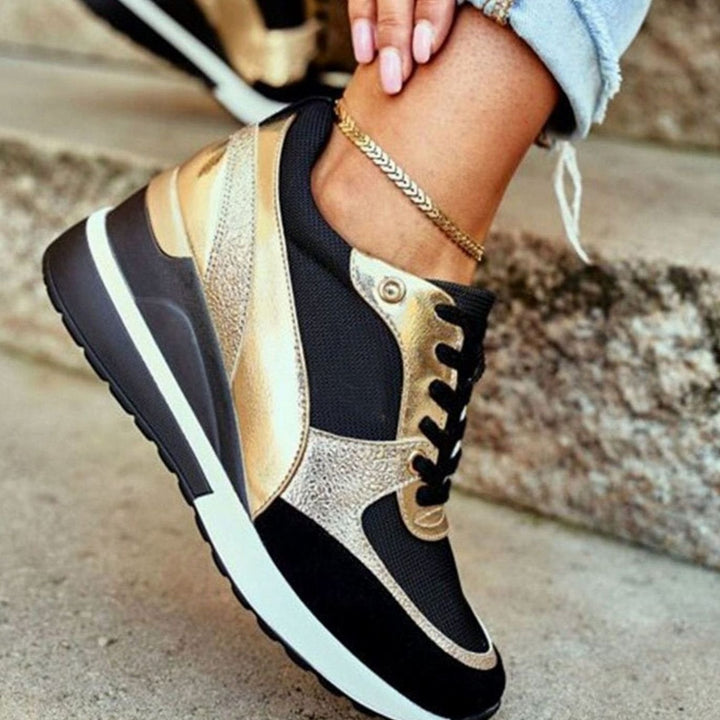 Women's Metallic Two-Tone Lace-Up Wedge Sneakers