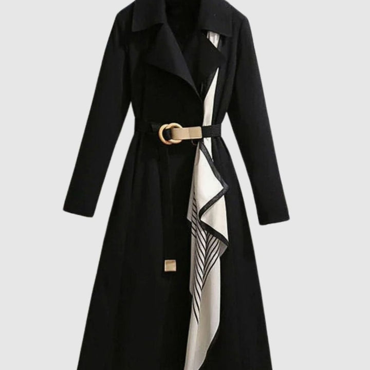Women's Midi-Length Belted Trench Coat Notch Collar - Black