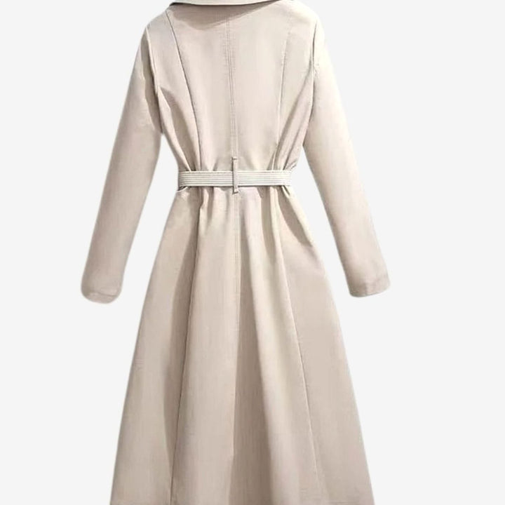 Women's Midi-Length Belted Trench Coat Notch Collar