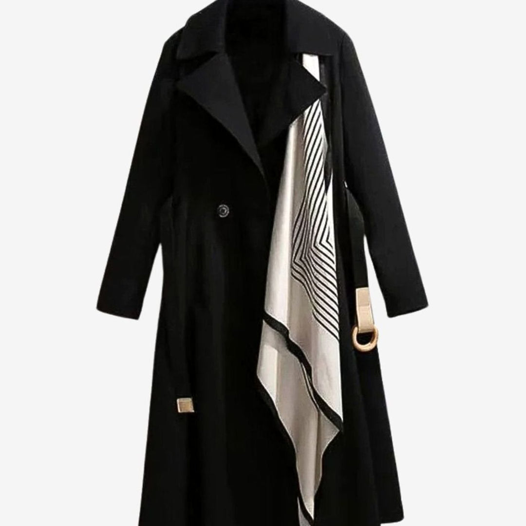Women's Midi-Length Belted Trench Coat Notch Collar