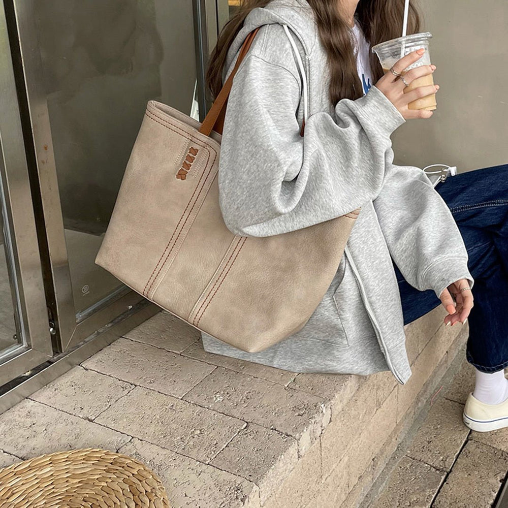 Women's Minimalist Vegan Leather Large Shoulder Tote Bag