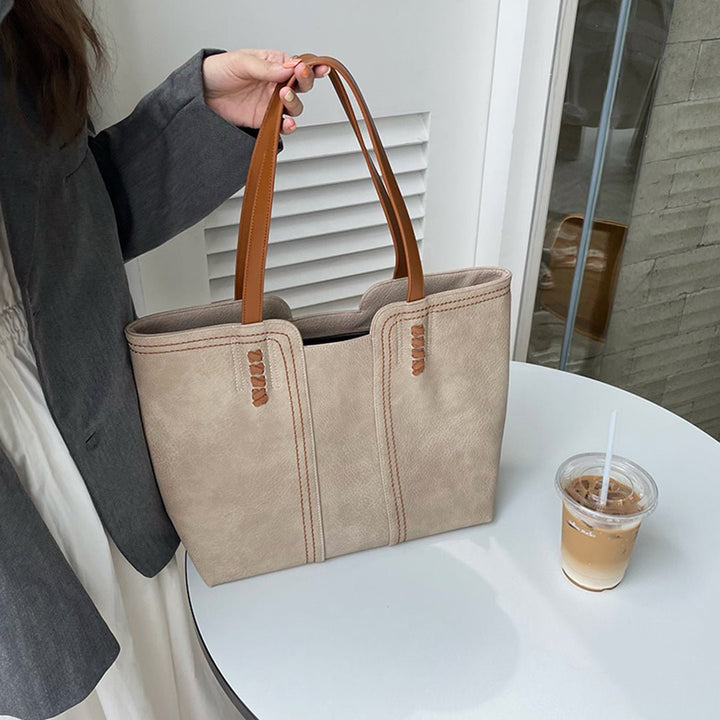 Women's Minimalist Vegan Leather Large Shoulder Tote Bag