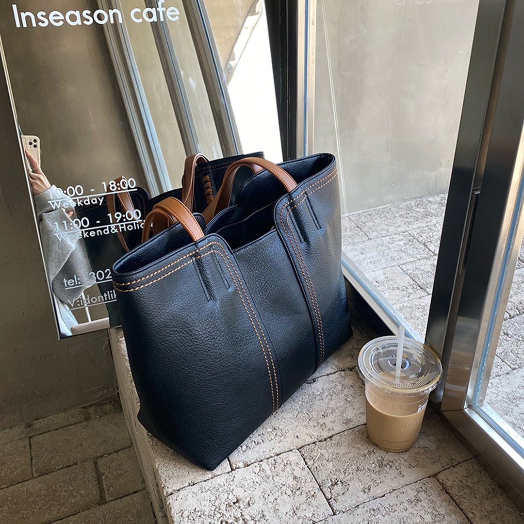 Women's Minimalist Vegan Leather Large Shoulder Tote Bag