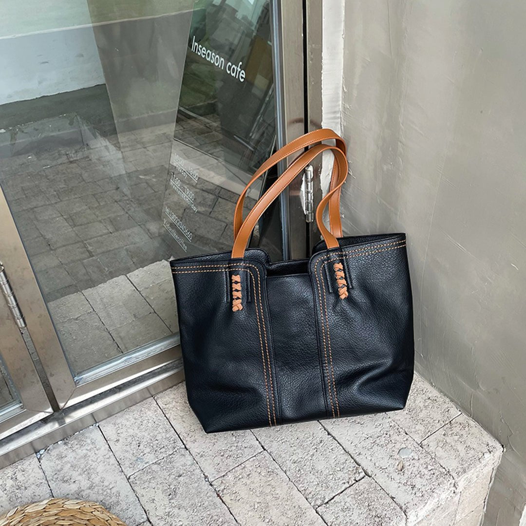 Women's Minimalist Vegan Leather Large Shoulder Tote Bag - Schwarz