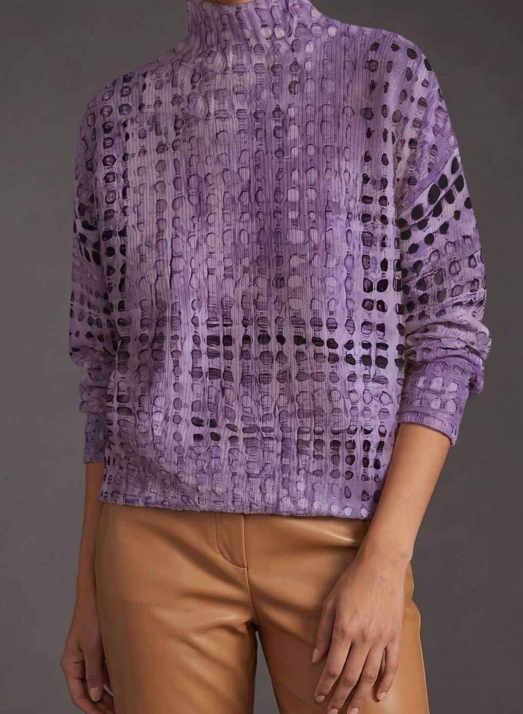 Women's Mock-Neck Lattice Knit Long-Sleeve Turtleneck Sweater