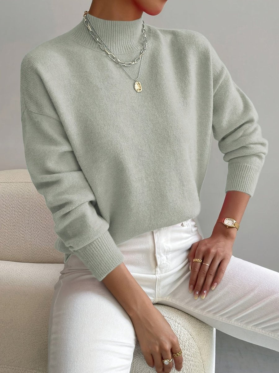 Women's Mock Neck Relaxed-Fit Knit Turtleneck Sweater - Light Green