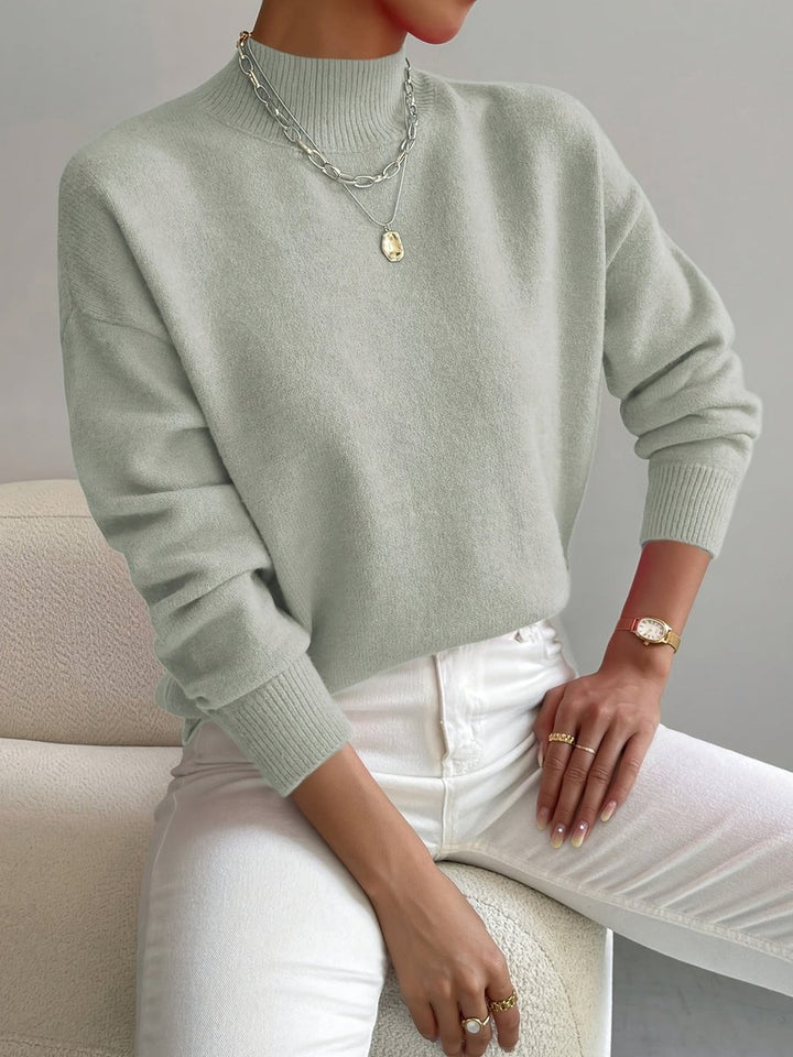 Women's Mock Neck Relaxed-Fit Knit Turtleneck Sweater - Light Green