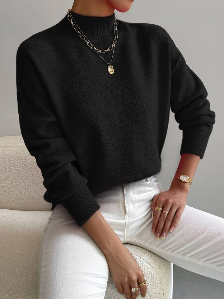 Women's Mock Neck Relaxed-Fit Knit Turtleneck Sweater - Black
