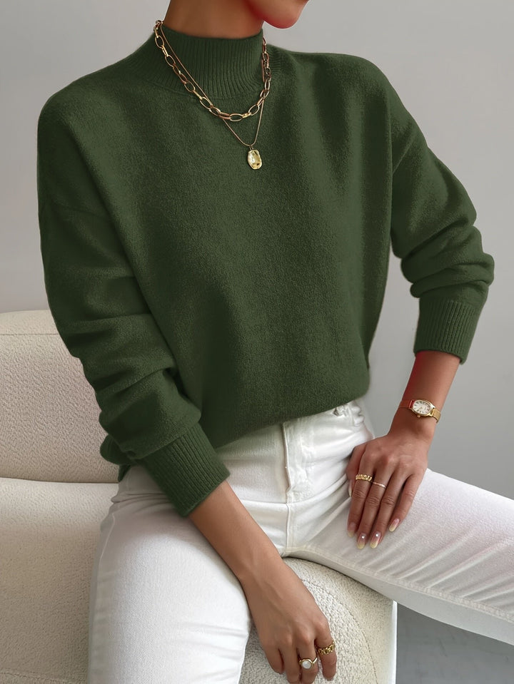 Women's Mock Turtleneck Relaxed-Fit Long Sleeve Sweater - Green
