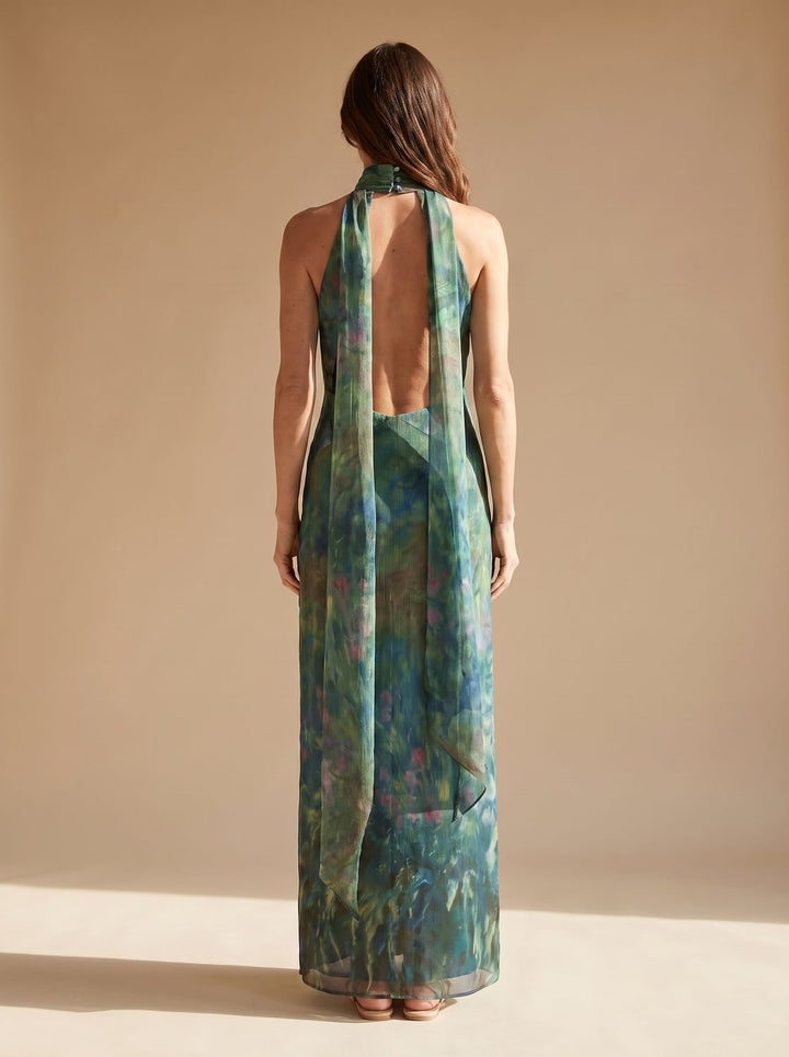 Women's Monet Iris Print Halter-Neck Chiffon Maxi Dress
