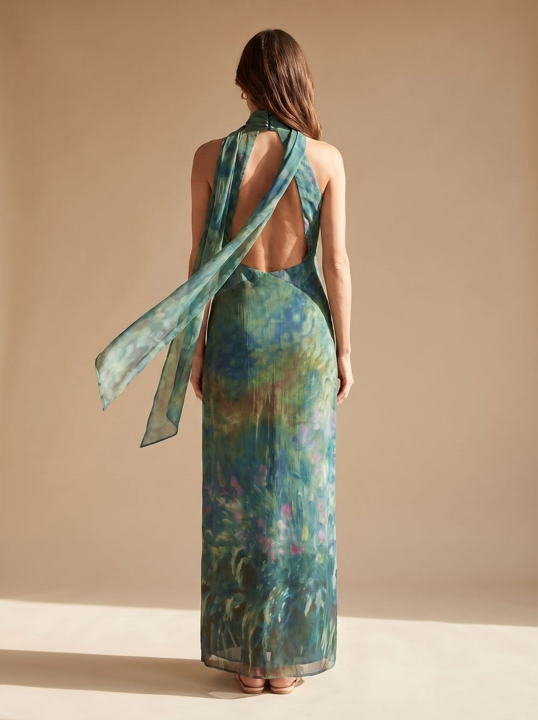 Women's Monet Iris Print Halter-Neck Chiffon Maxi Dress