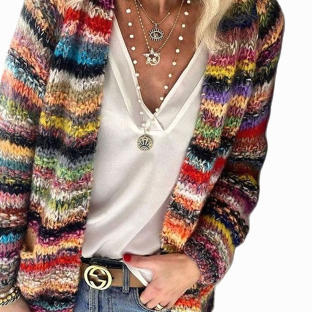 Women's Multicolor Striped Open-Front Knit Cardigan Sweater