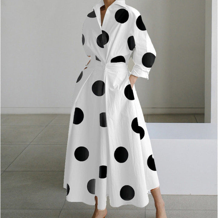 Women's Newspaper Print Collared Wrap Maxi Dress - White Polka