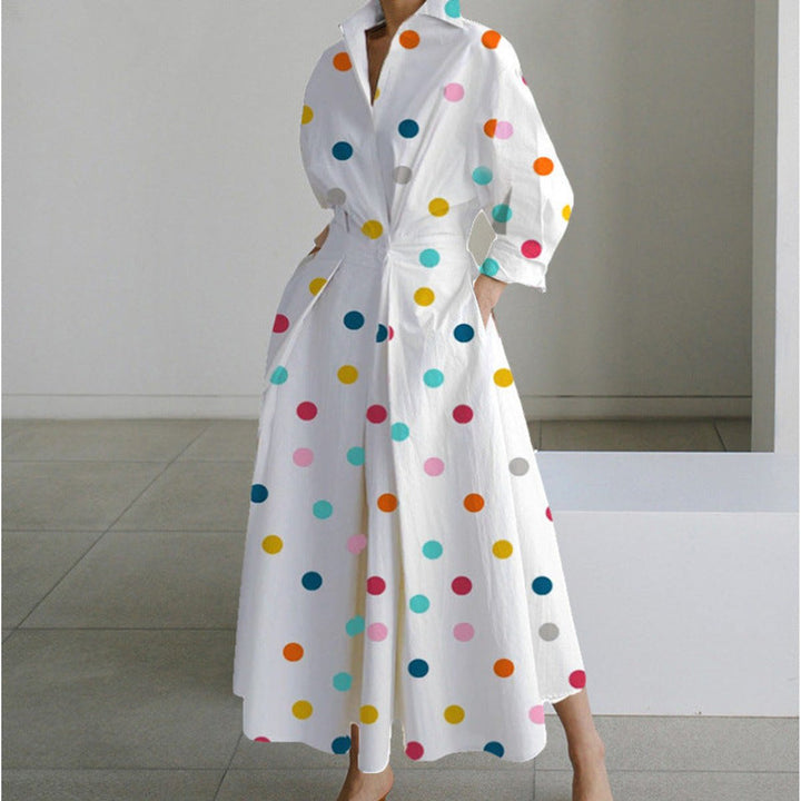 Women's Newspaper Print Collared Wrap Maxi Dress - Rainbow Polka