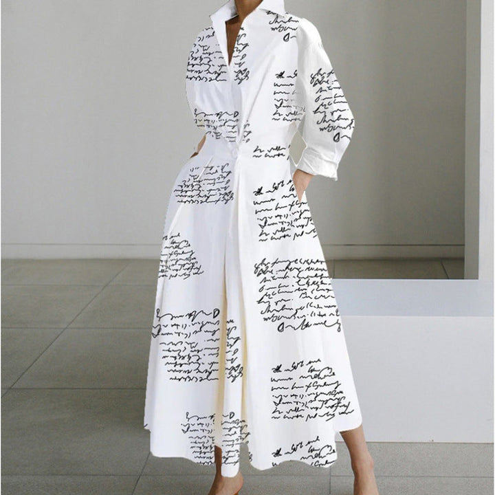 Women's Newspaper Print Collared Wrap Maxi Dress - White Letter