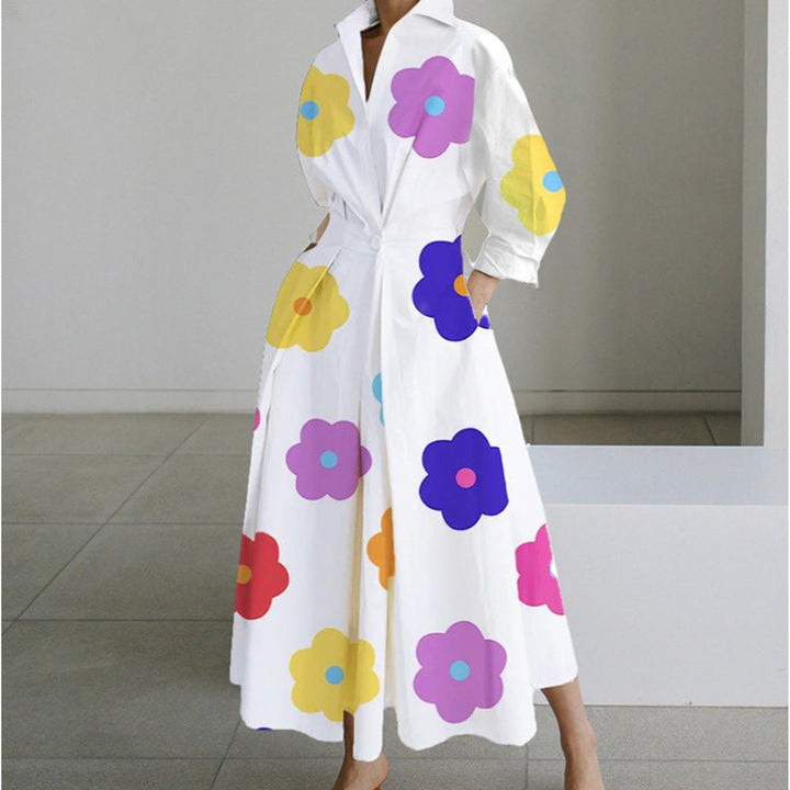 Women's Newspaper Print Collared Wrap Maxi Dress - White Flower